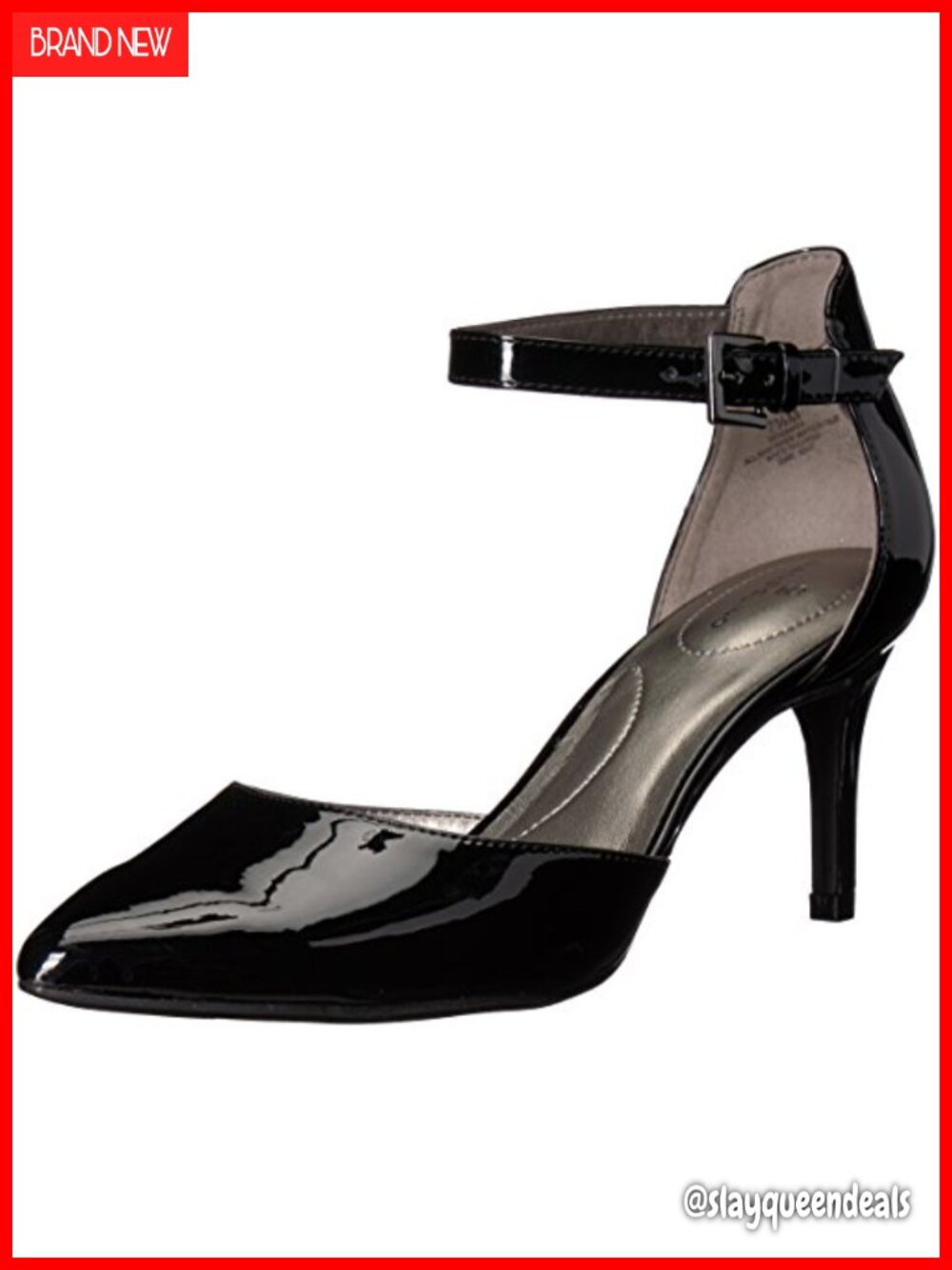Pointed Toe Stiletto Pump Ankle Strap Dress Shoe Patent PU